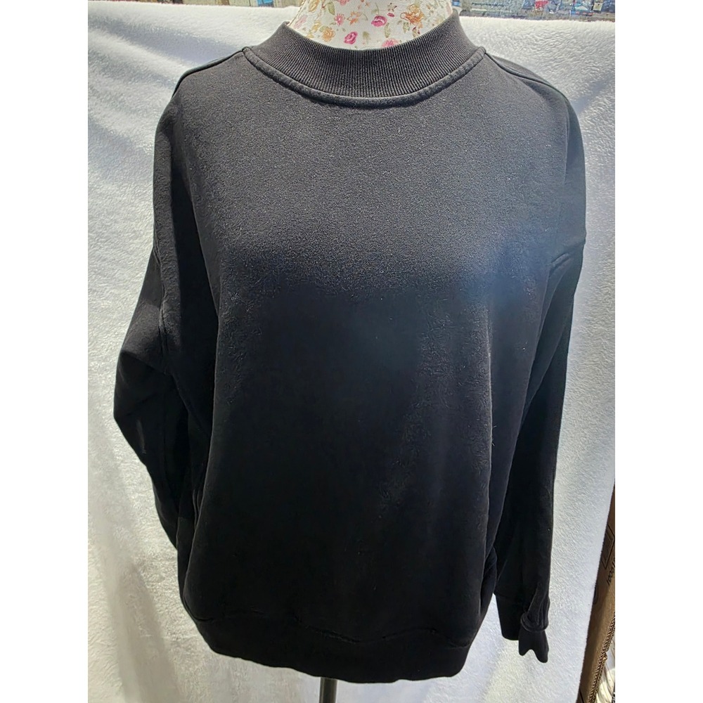 Lululemon Chill On Pullover Perfect Crewneck Sweatshirt Black Cotton Relax Sz 12 - Picture 4 of 10